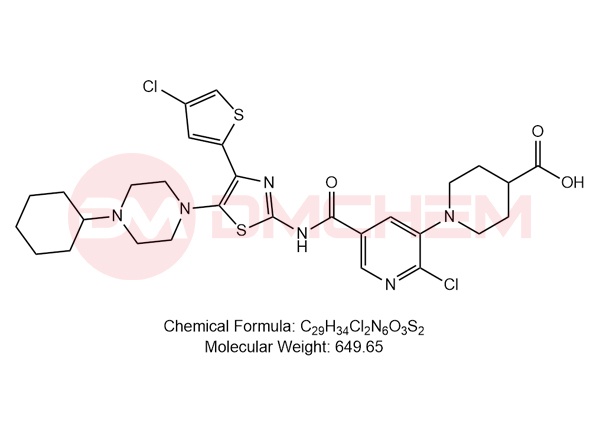 1-(2-chloro-5-((4-(4-chlorothiophen-2-yl)-5-(4-cyclohexylpiperazin-1-yl)thiazol-2-yl)carbamoyl)pyridin-3-yl)piperidine-4-carboxylic acid