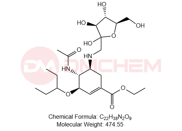 ethyl (3R,4R,5S)-4-acetamido-3-(pentan-3-yloxy)-5-((((3S,4S,5R)-2,3,4-trihydroxy-5-(hydroxymethyl)tetrahydrofuran-2-yl)methyl)amino)cyclohex-1-ene-1-c